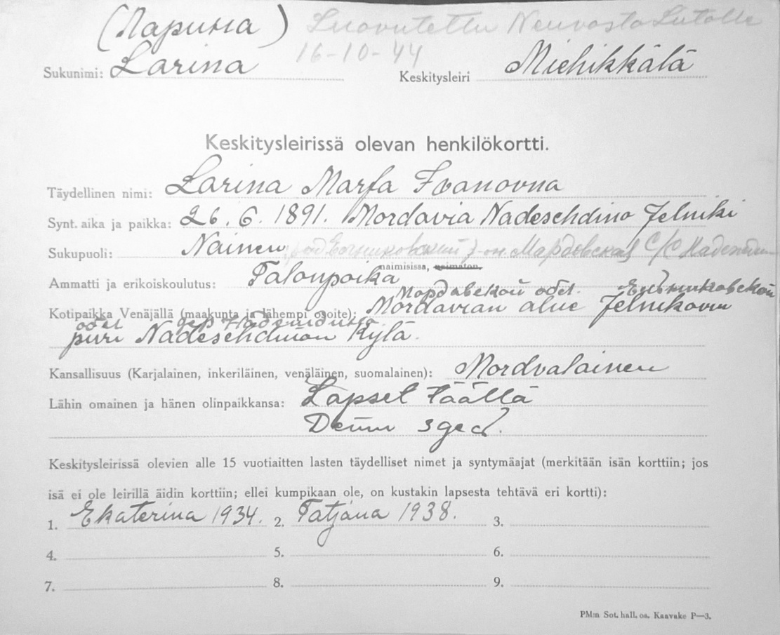 siviilivankien kortti